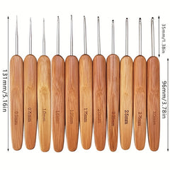 11pcs Bamboo Wood Handles Small Crochet Hooks for Fine Yarn & Lace Knitting