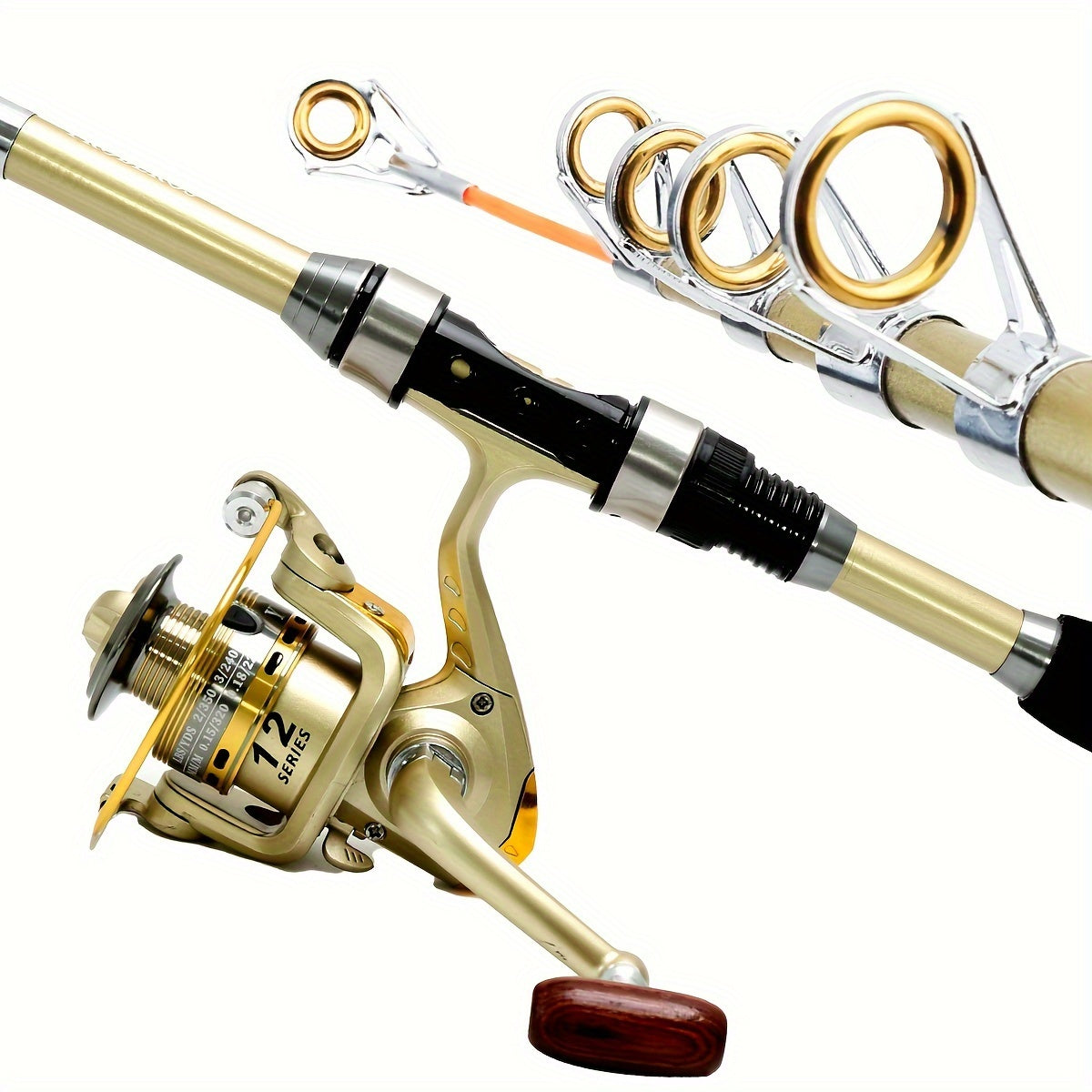 8M Golden Fishing Rod And Spinning Reel Set with Storage Bag
