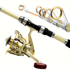 8M Golden Fishing Rod And Spinning Reel Set with Storage Bag