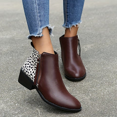 Women's Chunky Heeled Ankle Boots Print Side Zipper Short Boots