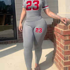 Plus Number Print Crop Top & Leggings Set