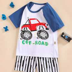 Boys Cartoon Off road Vehicle Casual Outfit Set