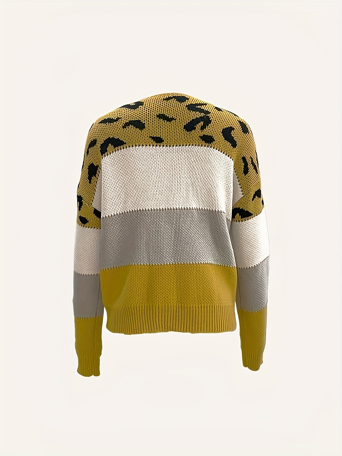 Leopard Print Boat Neck Pullover Sweater for Women