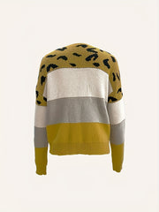 Leopard Print Boat Neck Pullover Sweater for Women