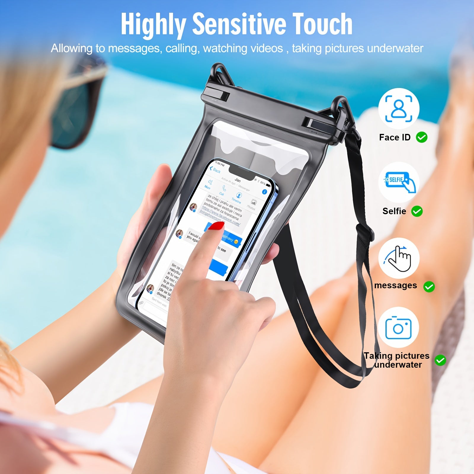 2pc 26 Waterproof Phone Pouch IPX8, iPhone 15 14 13 Pro Max, Galaxy S23 Ultra