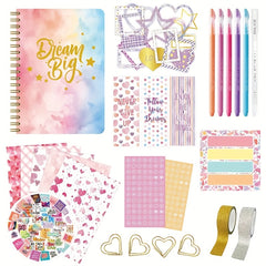 Plated DIY Diary Kit w/ 60 Page Notebook, Pens, Paper, Stickers, Tape