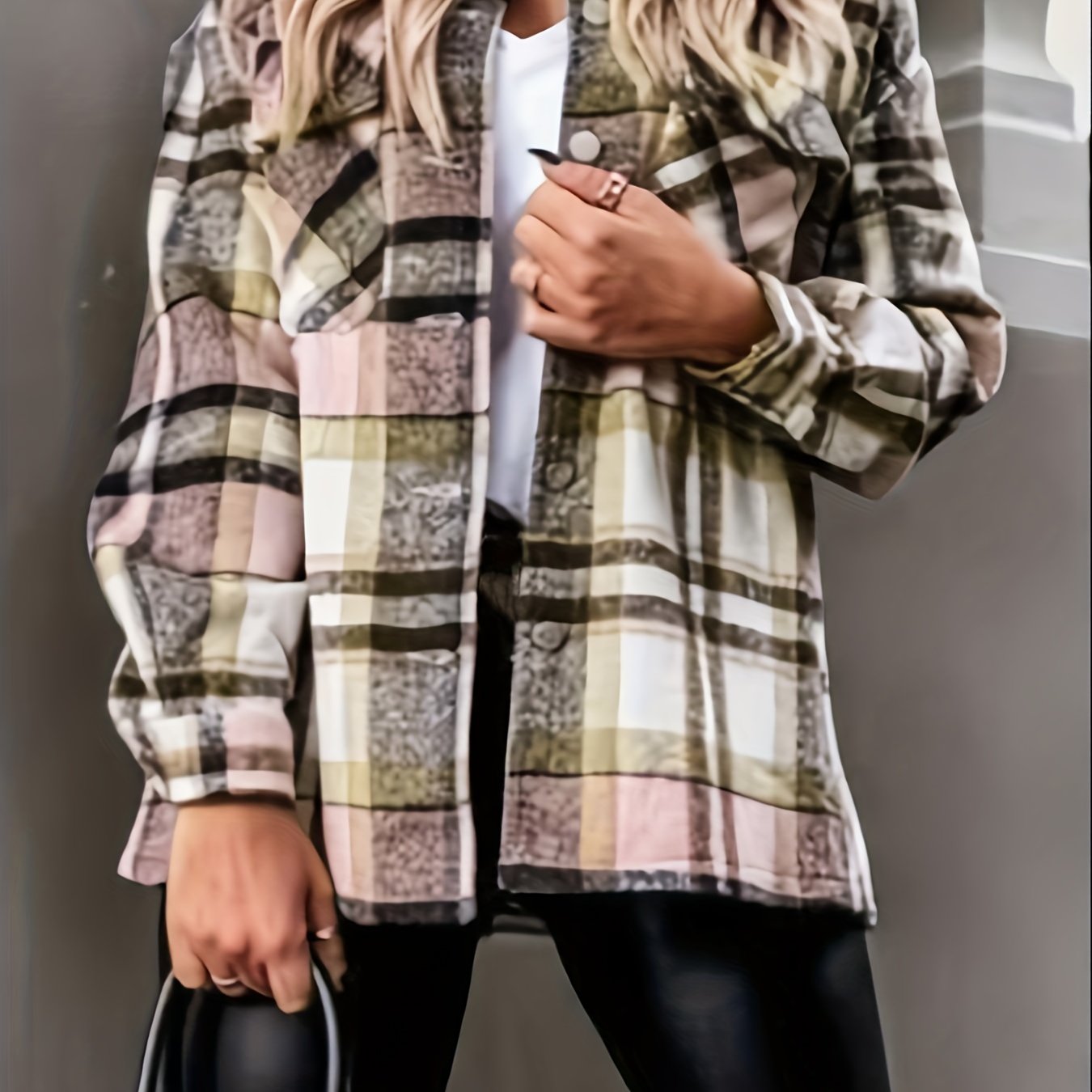 Plaid Shirt Jacket Button Up Casual Plaid Shacket Women's Clothing