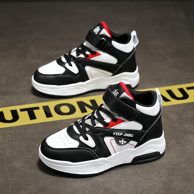 Boy's High Top Skate Shoes Comfy Non Slip Casual Lace Up Sneakers For Kids