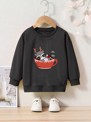 Raccoon Print Sweatshirt Kids Graphic Crew Neck Pullover Sweatshirt