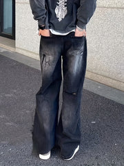 Mens Street Ripped Pants Jeans Handsome Loose Straight Pants