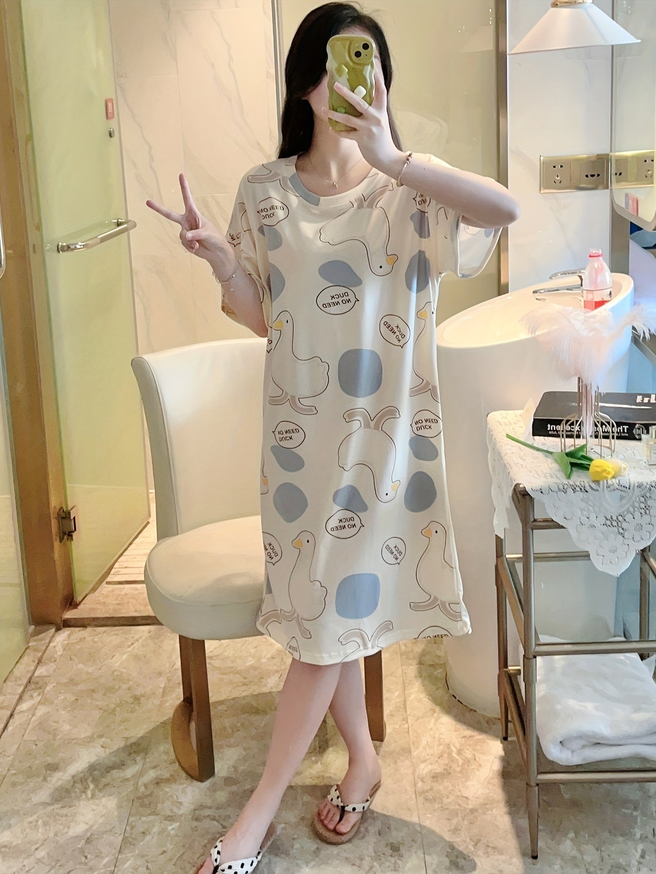 Duck Print NightDress Women's Sleepwear