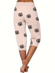 Graphic Print Drawstring Cropped Pants for Spring