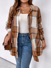 Plaid Print Button Up Long Sleeve Tunic Shirt
