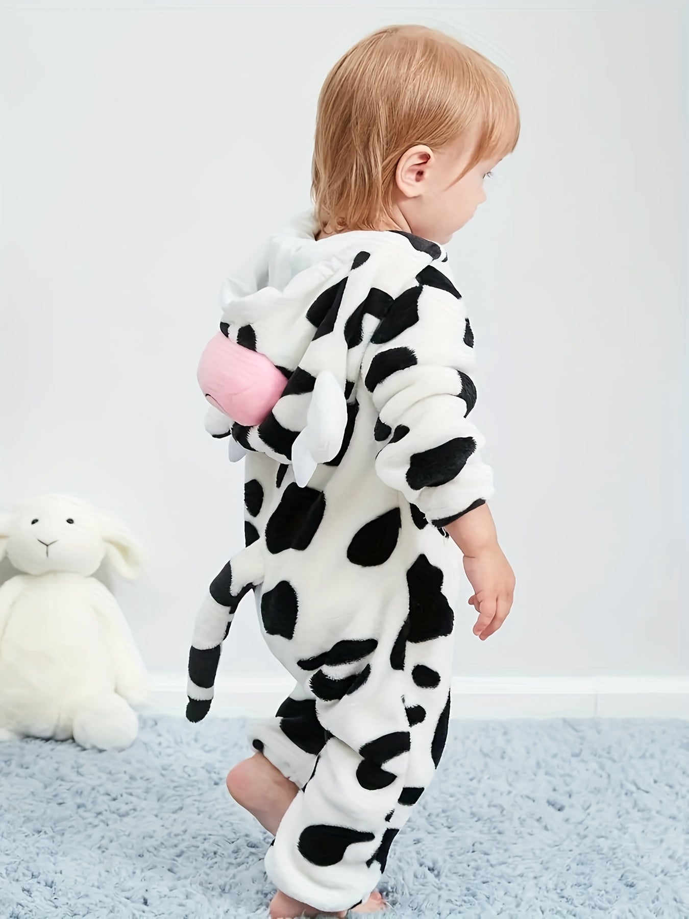 Cow Shape Furry Baby Jumpsuit Kids Thermal Clothes