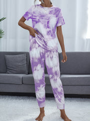 Tie Dye Lounge Set Crew Neck Top & Lace Up Pants