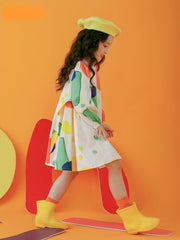 Girls' Boho Fresh Cartoon Printed Dress for Spring and Autumn