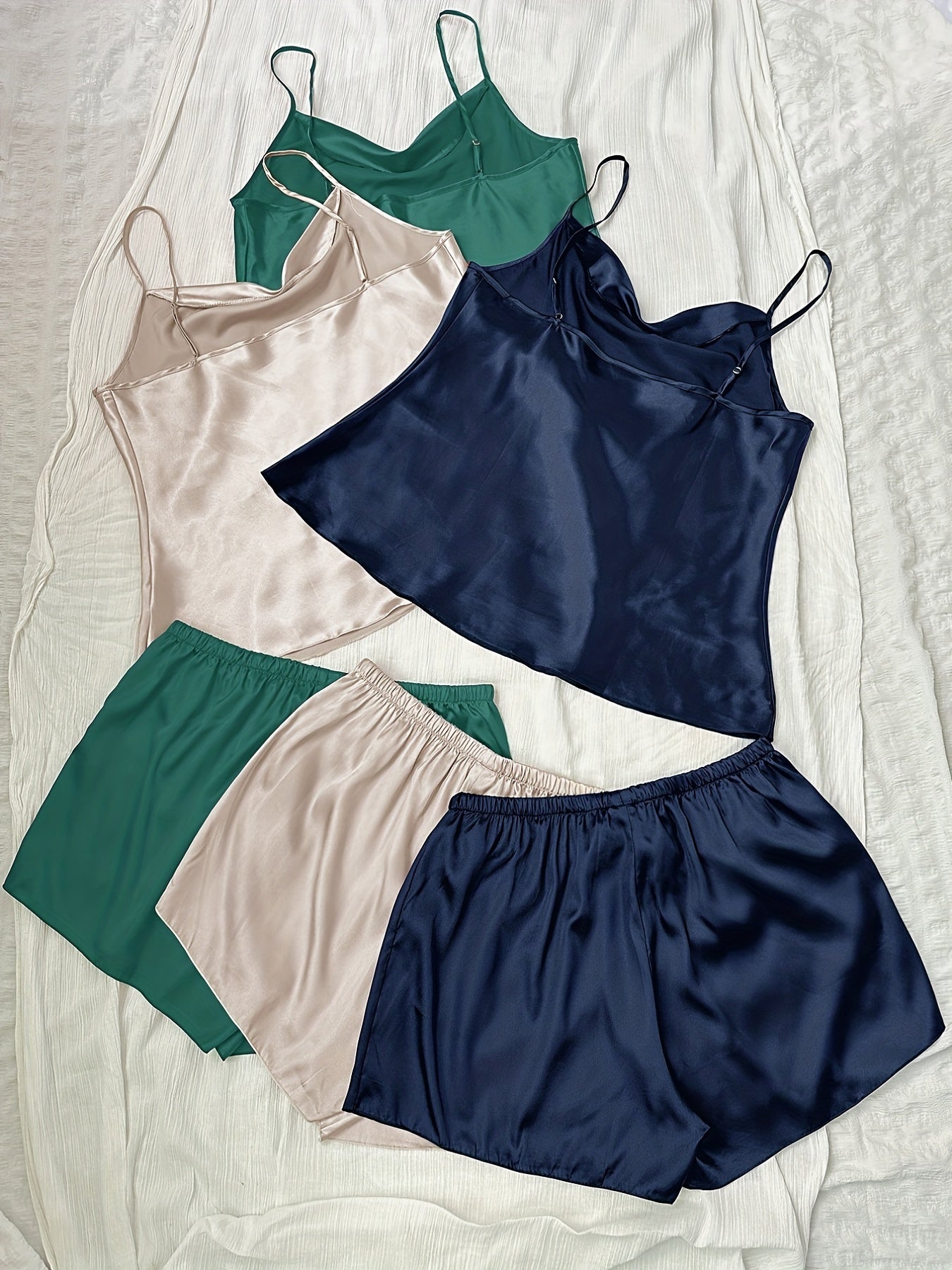 6-Pack Plus Size Satin Cowl Neck Cami Top & Shorts Set