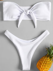 Bow Tie Front 2-Piece Swimsuit Textured Knit