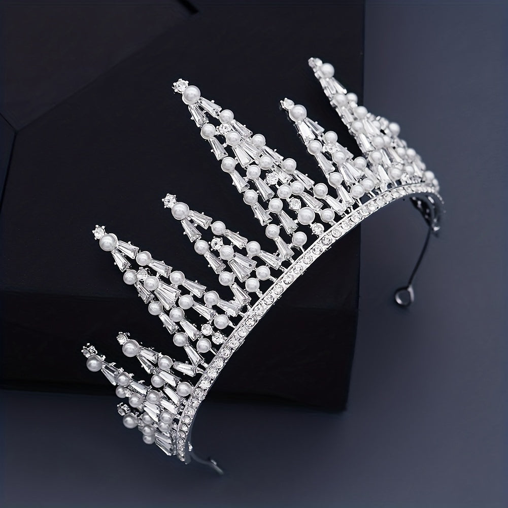 Baroque Faux Pearl Crown Birthday Crystal Crown Wedding Tiara