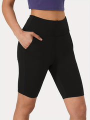 High Waist Biker Shorts Stretchy Pockets Knee Length Yoga Pants