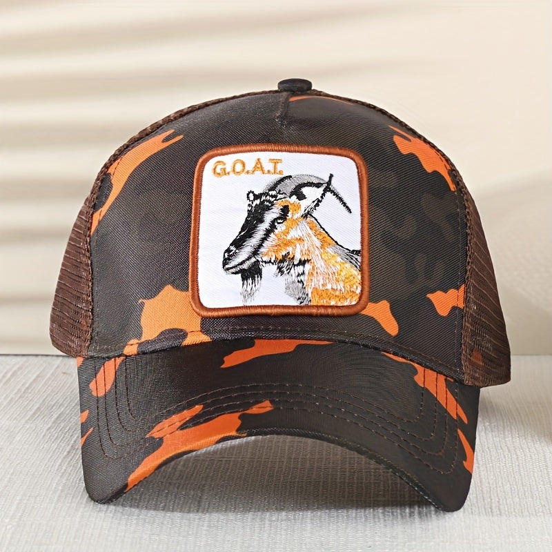 Goat Embroidered Baseball Cap Summer Mesh Animal Peaked Cap