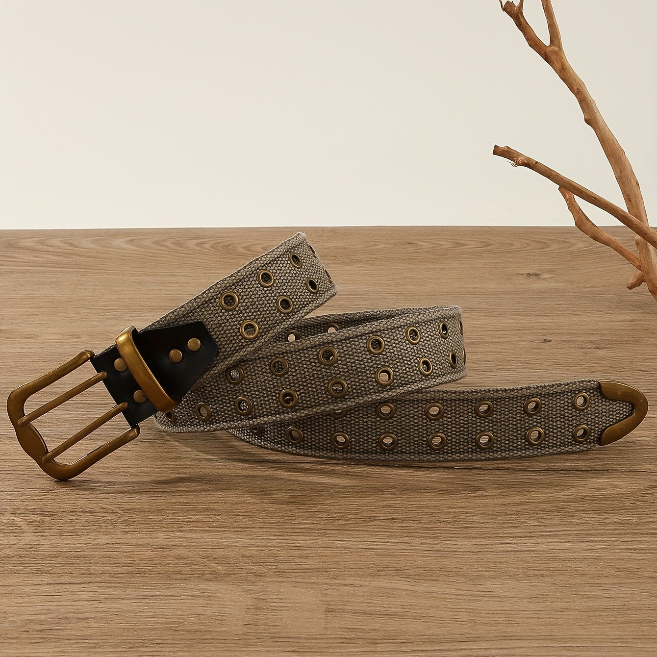 Punk Double Eyelet Canvas Belt Solid Unisex Hip Hop Belt