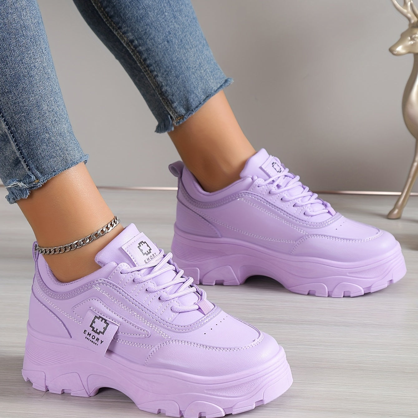 Women's Platform Chunky Sneakers Lace Up Sports Shoes