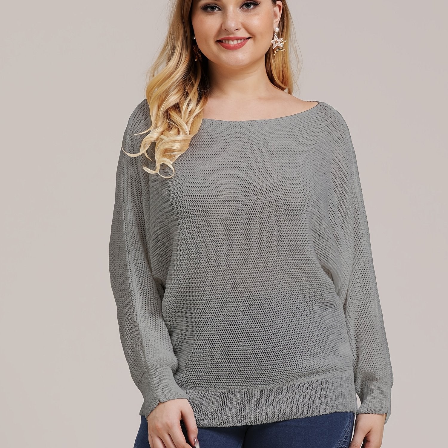 Eyelet Embroidered Boat Neck Long Sleeve Sweater