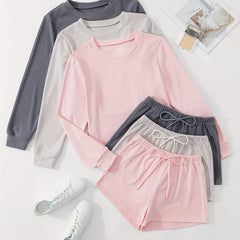 3-Piece Lounge Set Long Sleeve Top & Shorts Women's Sleepwear