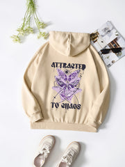 Purple Butterfly Drawstring Hooded Sweater