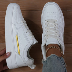 Faux Leather Flat Sneakers Casual Wear Resistant Non Slip Skate