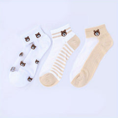 5 Pairs Girls Cartoon Bear Boat Socks Kids Summer