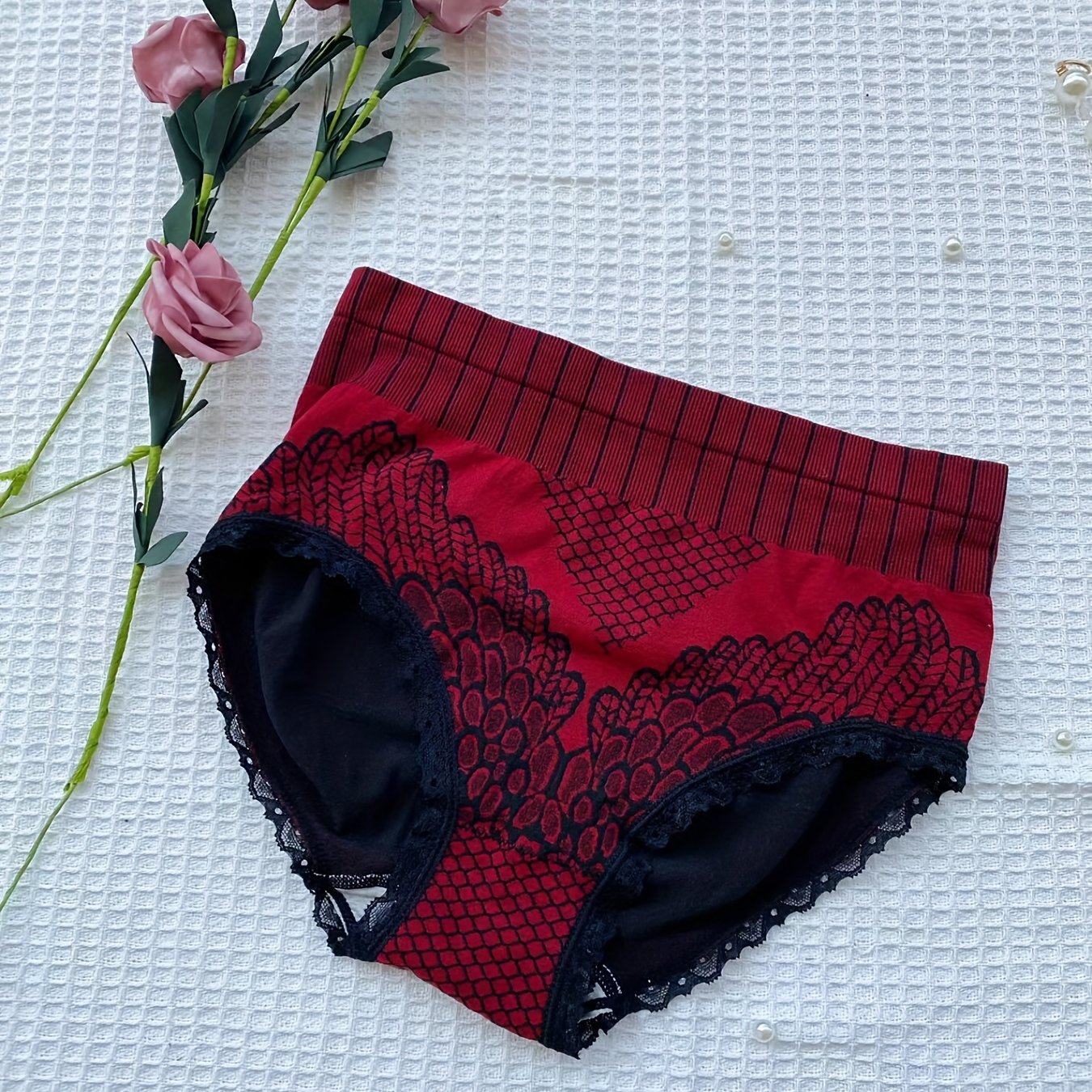 Colorblock Briefs Lace Trim High Waist Panties