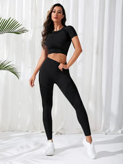 2Pcs Seamless Yoga Set T Shirt & High Waist Running Pan