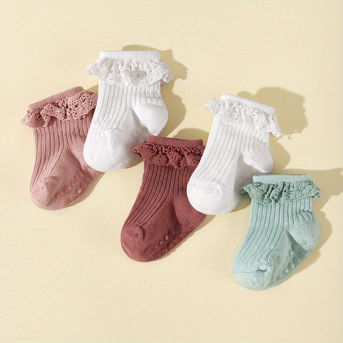 5 Pairs Baby Girls Lace Ruffled Socks Anti-Skid Floor Socks