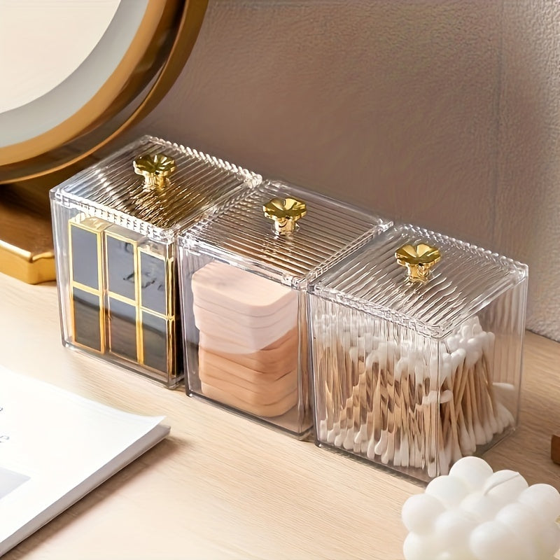 Acrylic Cotton Swabs Jar Holder - Clear Vanity Makeup Organizer