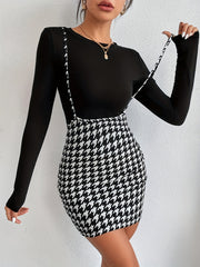 Houndstooth Slim Overall Skirt Casual Above Knee Skirt