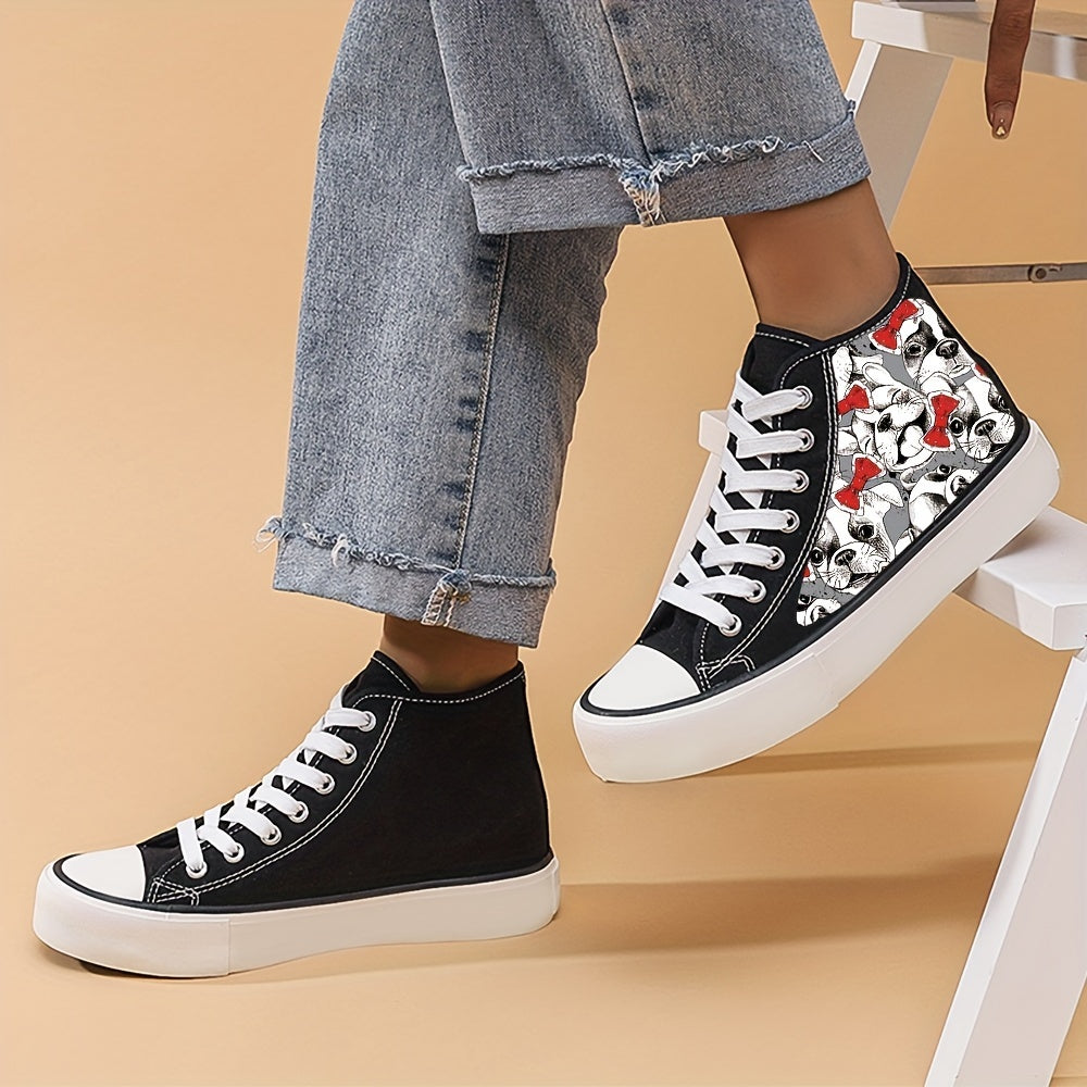 Women's Bow Pet Dogs Pattern Lace Up Canvas High Top Shoes
