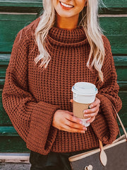 Solid Jacquard Long Sleeve High Neck Sweater