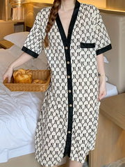 Colorblock Short Sleeve Button Robe Women's Loungewear