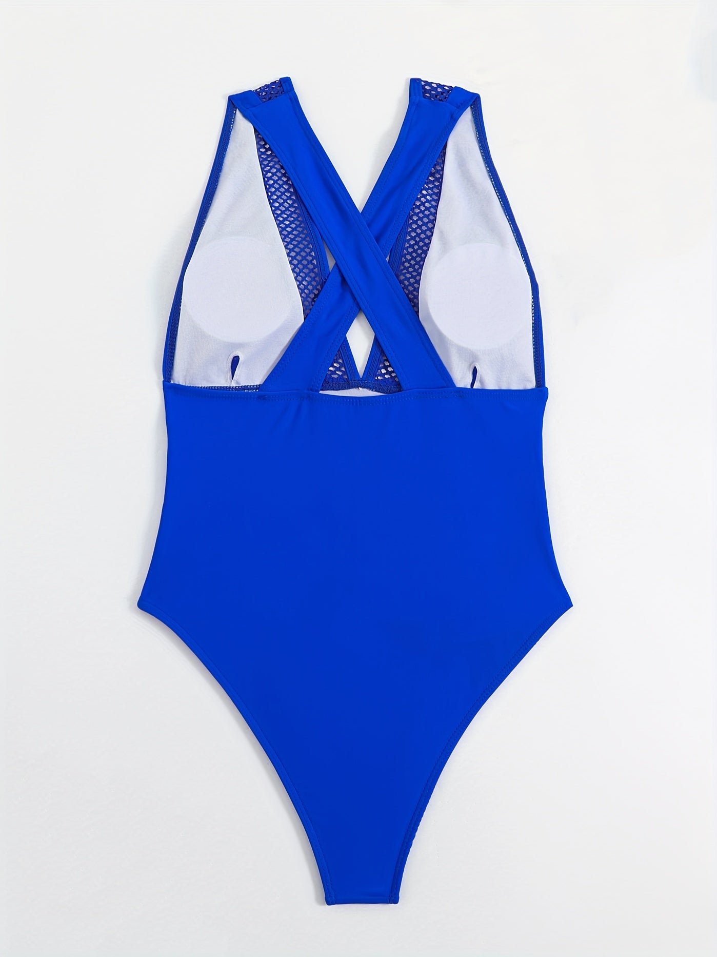 V Neck One Piece Swimsuit Contrast Mesh High Cut Bathing Suit Women's Swimwear