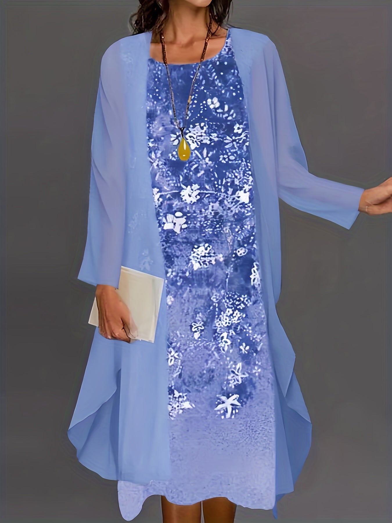 Tie Dye Floral Print Tank Dress Set with Long Sleeve Coat
