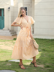 High Waist Casual Maxi Dress Short Sleeve