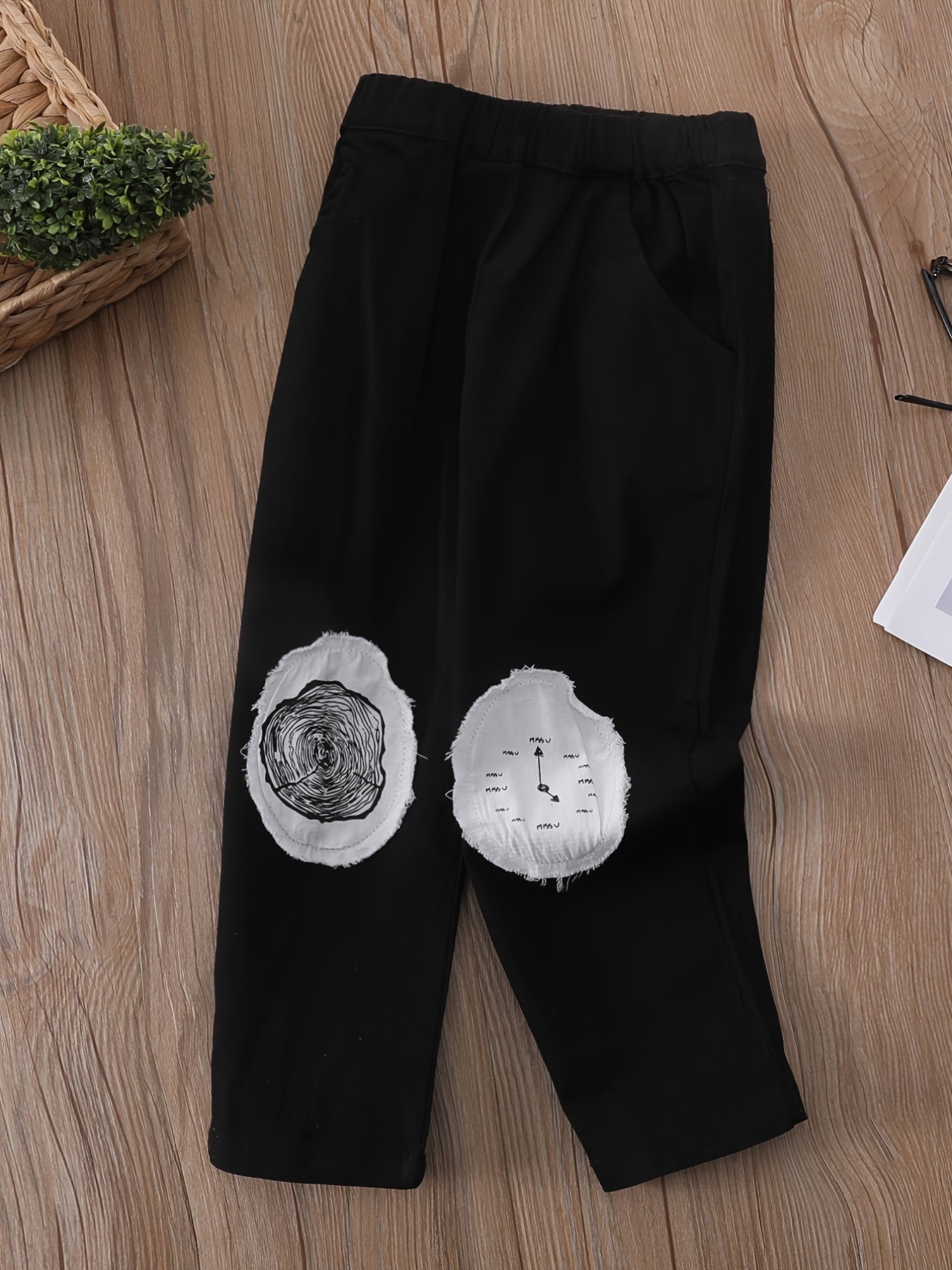 Boys Cotton Casual Trousers with Alarm Clock Patchwork