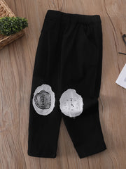 Boys Cotton Casual Trousers with Alarm Clock Patchwork