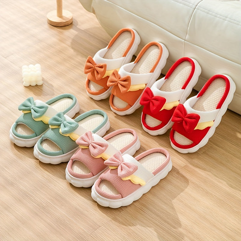 Women's Bowknot Decor Slippers Comfortable Open Toe Slip On Shoes