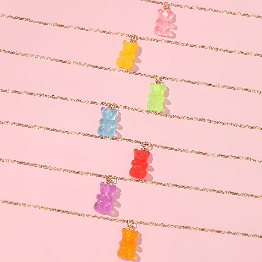 7pcs Cartoon Bear Golden Chain Necklace Jewelry Set