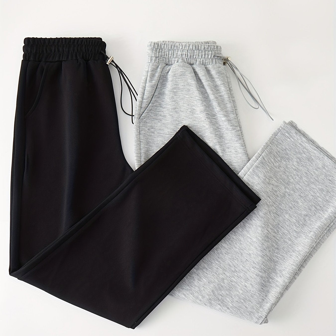 2pcs Straight Leg Sports Jogger Pants Elastic Waist