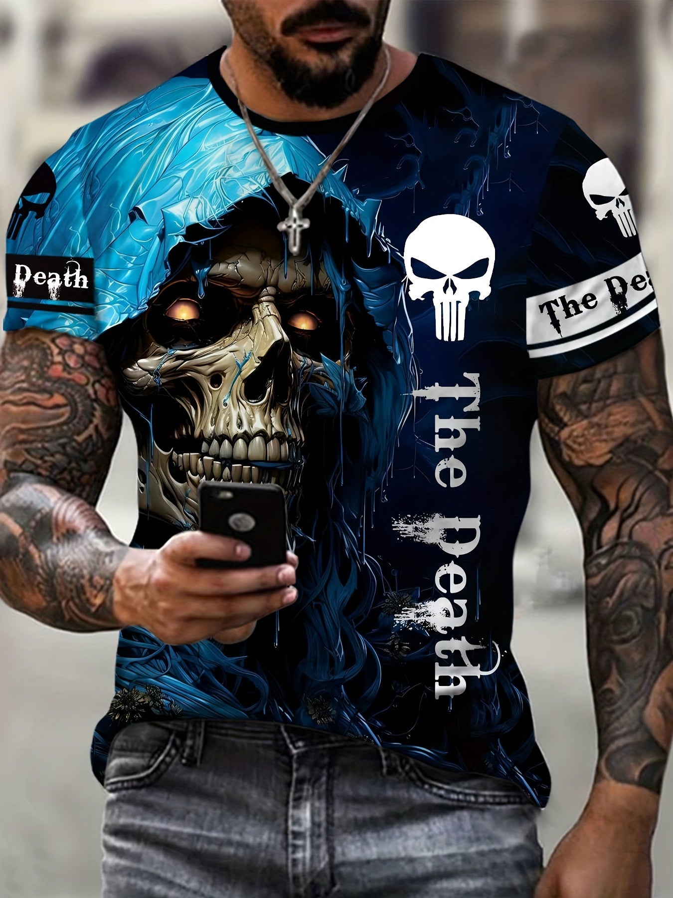 Men's Skull Pattern Shirt Casual Short Sleeve Tee Top
