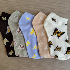 5 Pairs Butterfly Print Low Cut Ankle Socks Women's Stockings